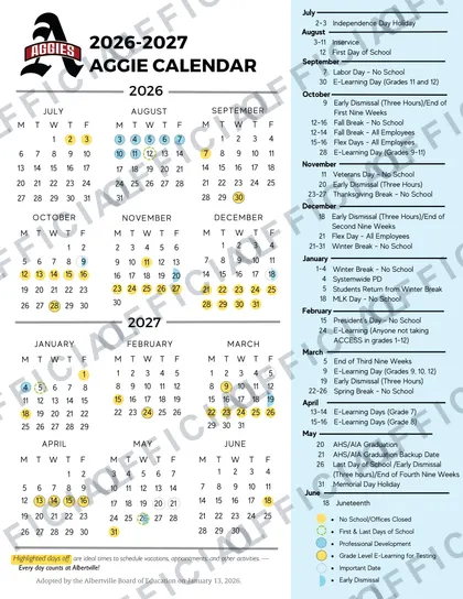 Albertville City Schools 2026-27 calendar