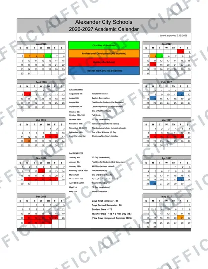 Alexander City Schools 2026-27 calendar
