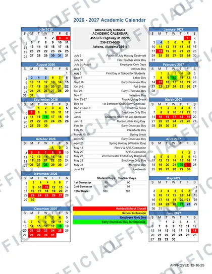 AUBURN CITY SCHOOLS 2026-27 calendar