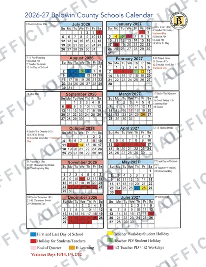 Baldwin County Schools 2026-27 calendar