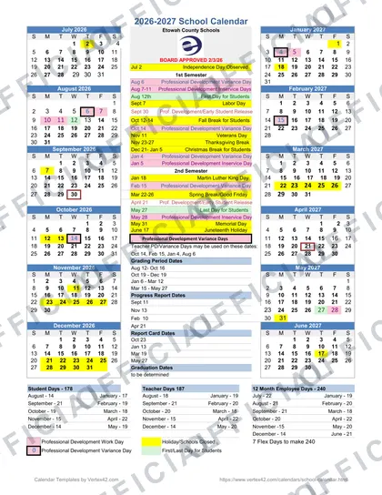 Etowah County Schools 2026-27 calendar