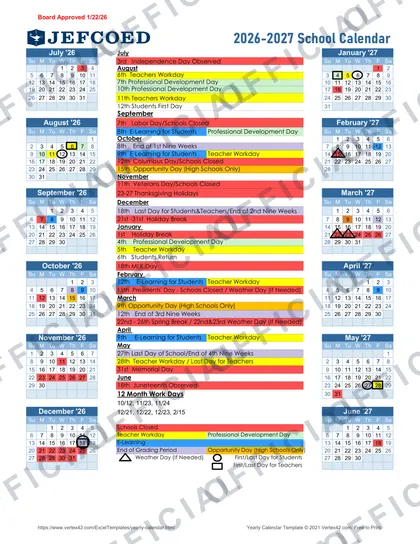Jefferson County Schools JEFCOED 2026-27 calendar