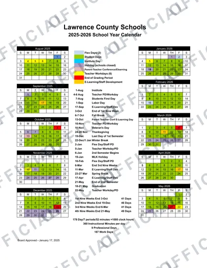 Lawrence County Schools 2026-27 calendar