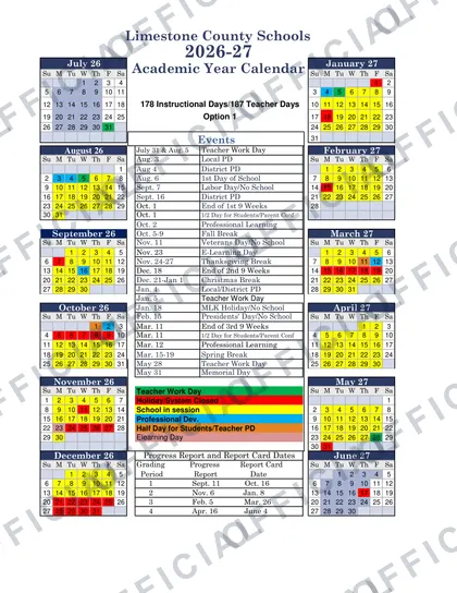 Limestone County Schools 2026-27 calendar