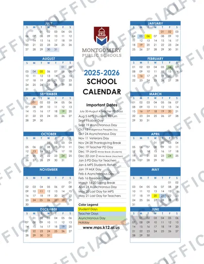 MPS Montgomery Public Schools 2026-27 calendar