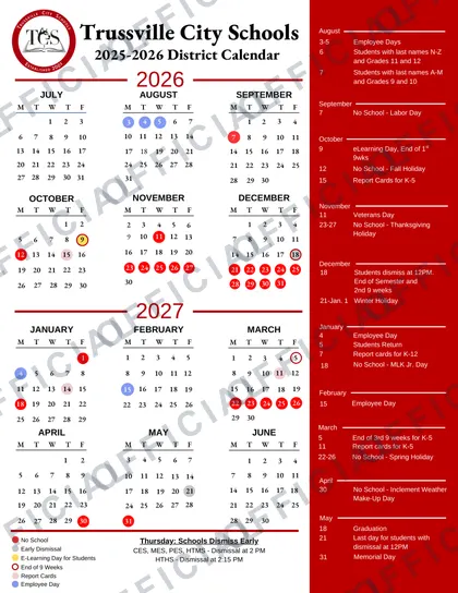 Trussville City Schools 2026-27 calendar