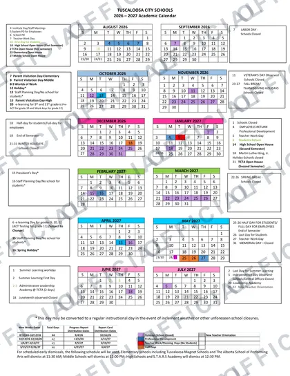 Tuscaloosa City Schools 2026-27 calendar