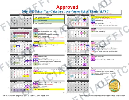 Lower Yukon School District LYSD 2026-27 calendar