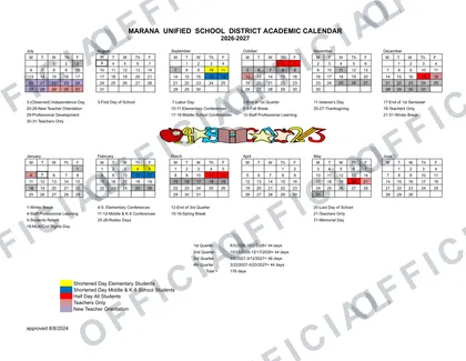Marana Unified School District 2026-27 calendar