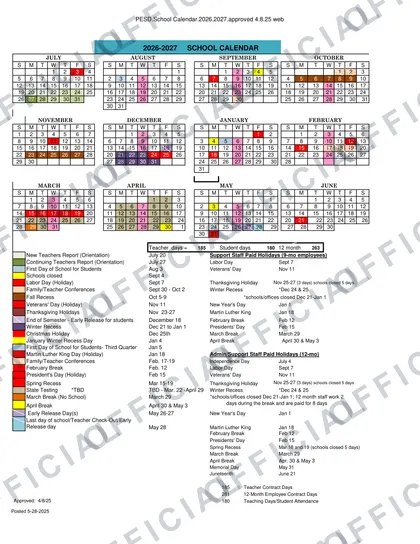 Peoria Elementary School District 2026-27 calendar