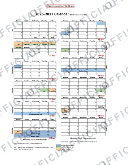 Bentonville Schools 2026-27 calendar