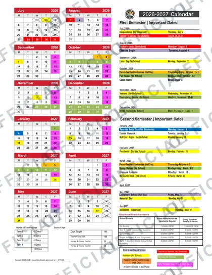 Cartwright School District 2026-27 calendar