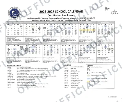 Alpine Union School District 2026-27 calendar