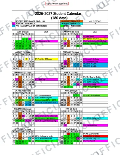 Arvin Elementary School District 2026-27 calendar