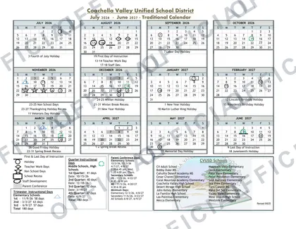 Coachella Valley CVUSD 2026-27 calendar