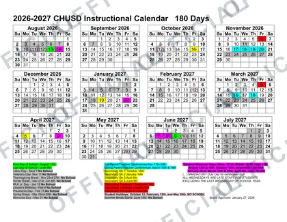 Coalinga-Huron Unified School District CHUSD 2026-27 calendar