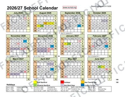 Escondido EUSD Union High School District 2026-27 calendar