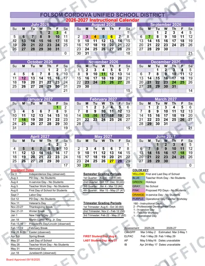 Folsom Cordova Unified School District fcusd 2026-27 calendar
