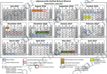 Lammersville LUSD Unified School District 2026-27 calendar