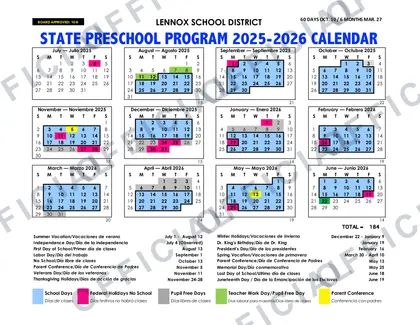 Lennox School District Calender 2026-27 calendar