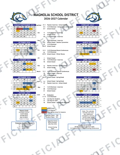 Magnolia School District 2026-27 calendar