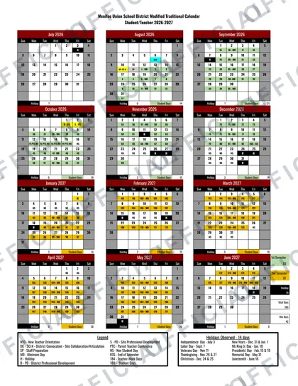Menifee Union School District USD 2026-27 calendar