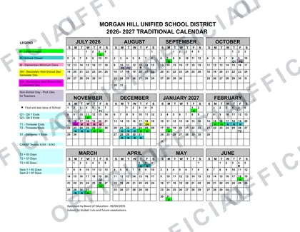 Morgan Hill Unified School District mhusd 2026-27 calendar