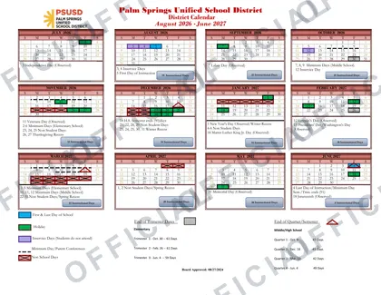 Palm Springs USD 2026-27 calendar