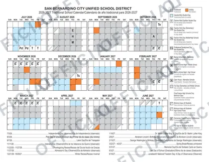 San Bernardino City USD 2026-27 calendar