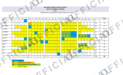 San Diego Unified School District 2026-27 calendar