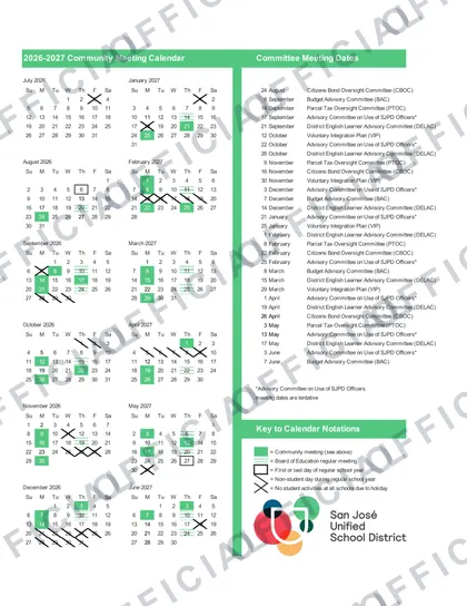 San José Unified School District SJUSD 2026-27 calendar