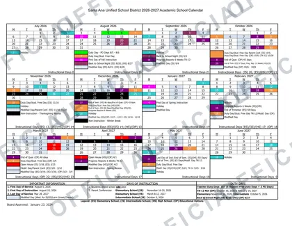 Santa Ana SAUSD 2026-27 calendar
