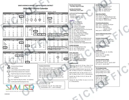 Santa Monica-Malibu Unified School District 2026-27 calendar