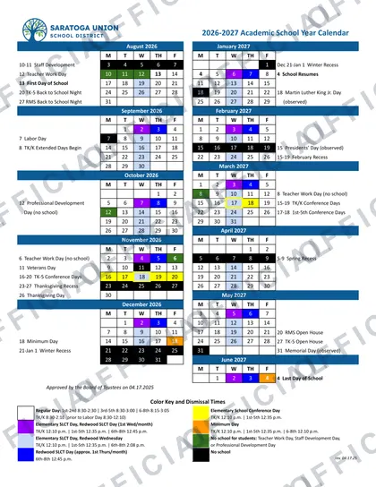 Saratoga Union School District ca District 2026-27 calendar