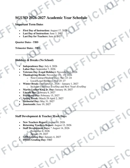 SGUSD 2026-27 calendar