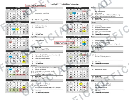 South Pasadena USD Calender 2026-27 calendar