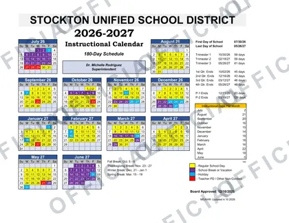 Stockton Unified School District 2026-27 calendar
