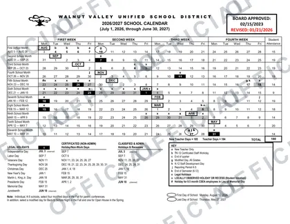 Walnut Valley USD Calender 2026-27 calendar