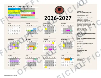 Woodland Joint Unified School District 2026-27 calendar