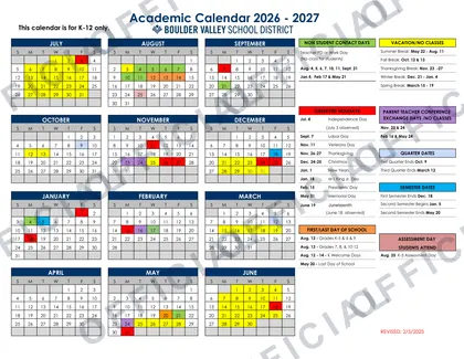 Boulder Valley School District 2026-27 calendar