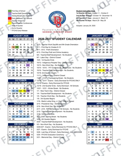 Fountain-Fort Carson School District 2026-27 calendar