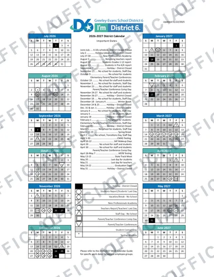 Greeley-Evans School District 6 District 2026-27 calendar