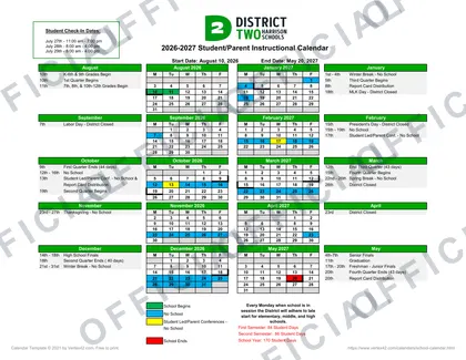 Harrison School District No. 2 District 2026-27 calendar