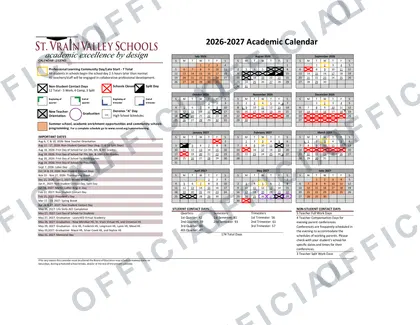 St. Vrain Valley Schools 2026-27 calendar