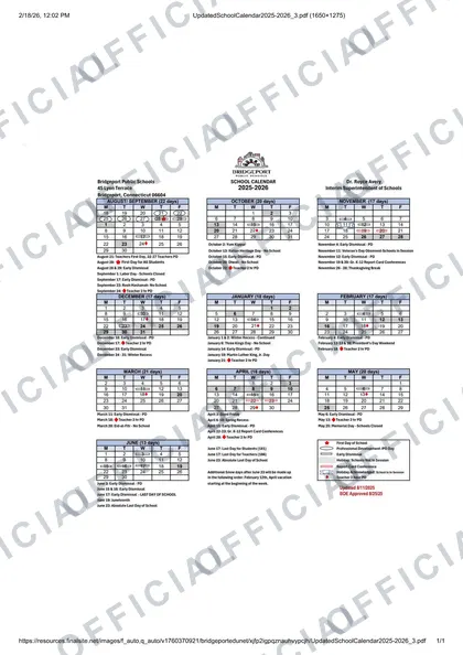 Bridgeport Public Schools 2026-27 calendar