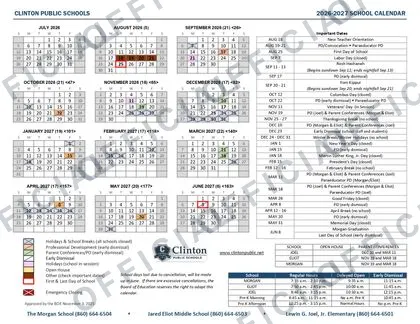 Clinton Public Schools 2026-27 calendar