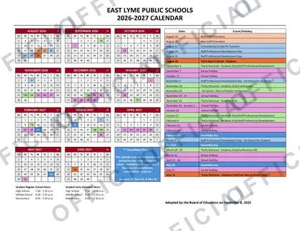 EAST LYME PUBLIC SCHOOLS 2026-27 calendar