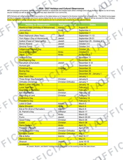 Mansfield Public Schools 2026-27 calendar