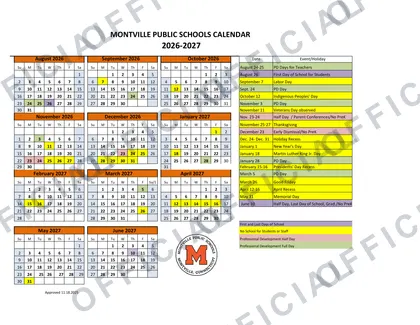 MONTVILLE PUBLIC SCHOOLS 2026-27 calendar