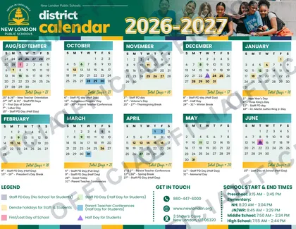 New London Public Schools 2026-27 calendar